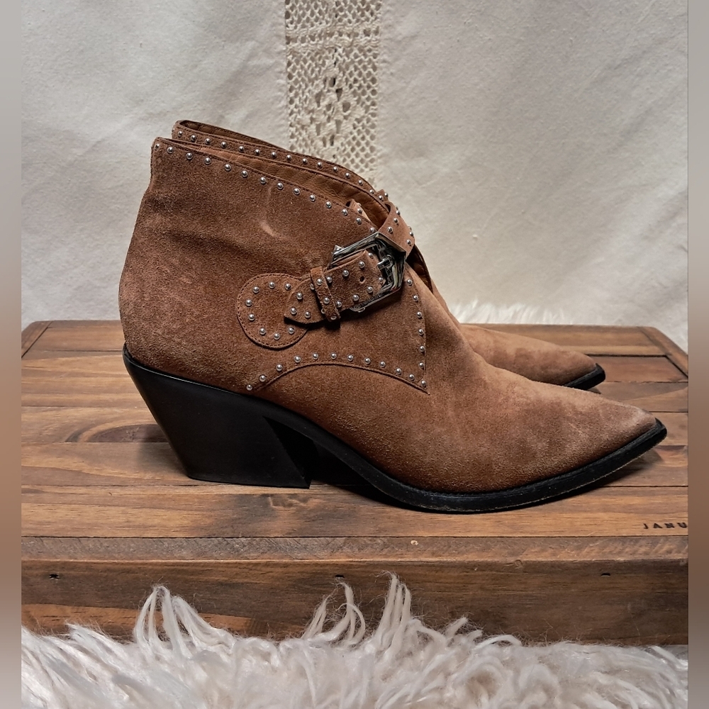 Givenchy Brown Ankle Western Boots with Studded Buckle Size 8.5 - Picture 2 of 6